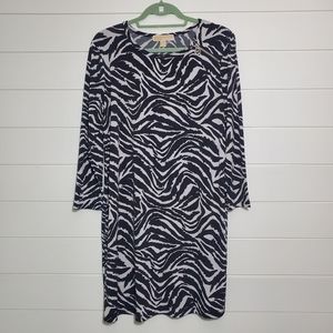 Michael Kors Zebra Print 3/4 Sleeves Midi Dress.‎ Size: L